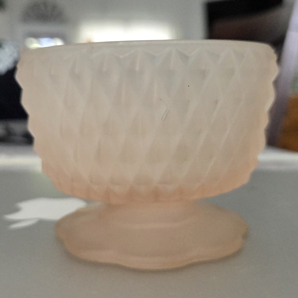 Vintage Indiana glass Pink Frost Diamond Cut Fairy Lamp BOTTOM ONLY